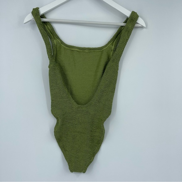Hunza G Square Neck One Piece Metallica Khaki Swim Woman’s One Size - Picture 3 of 7